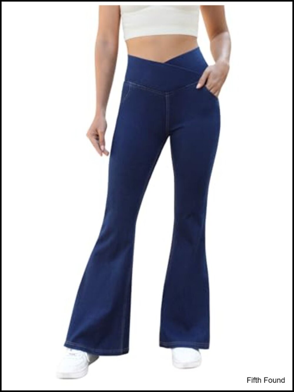 Bell Bottom Jeans Stretchy Crossover High Waist Flared Pull On